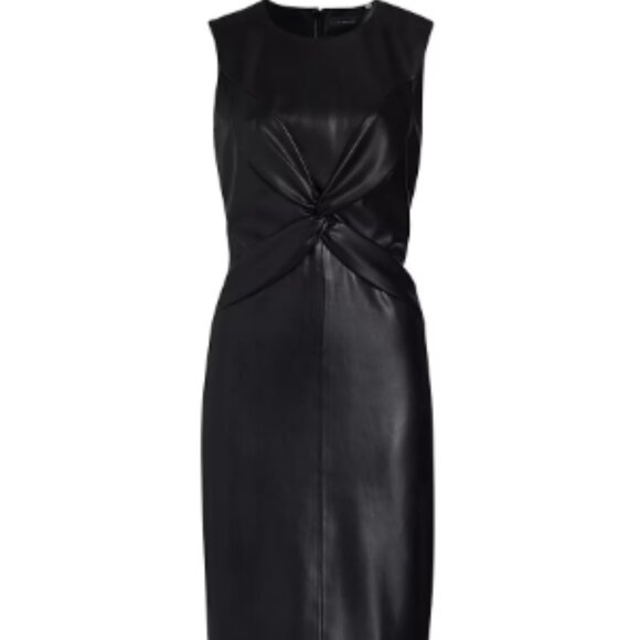 Tahari ASL Black Metallic Shimmery Sleeveless Twist Front Drape Midi Dress Sz 16 - Picture 1 of 17
